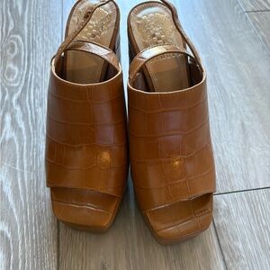 Vince Camuto Cognac Croc-Embossed Slingback Mules